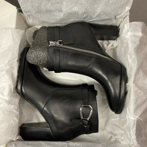 Ralph Lauren Laletta Black Leather Italian High Heel Ankle Booties- Brand New - Picture 6 of 10